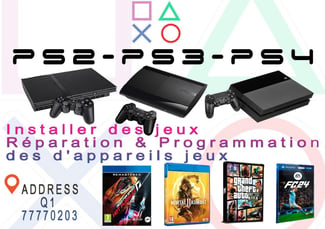 Réparation rapide et fiable pour consoles de jeu PS2, PS3 et PS4 chez Abdallah Jeu