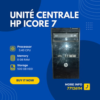 Ordinateur HP Core i7, 3.40 CPU, 500 HDD, 8 Go RAM, souris et clavier inclus