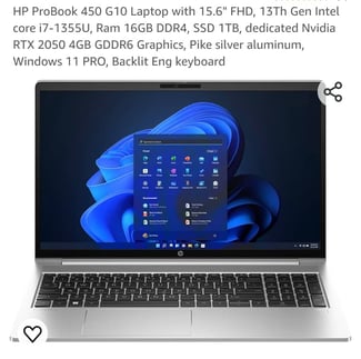 HP ProBook 450 G10 i7, 16Go RAM, 1To SSD, Nvidia RTX 2050