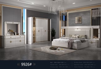 Chambre complète moderne avec finitions luxueuses et rangements intégrés