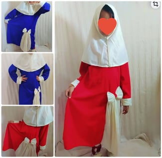 Tenue Enfant Traditionnelle avec Voile Intégré en rouge et bleu