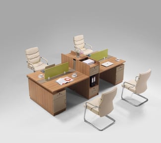 Bureau Open-Space pour 4 personnes avec rangements intégrés