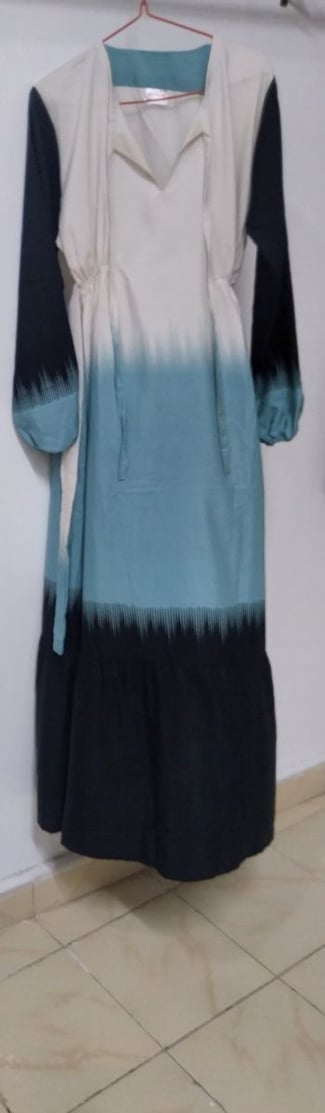 Jolie Robe Style Marocaine Tricolores Bleue Claire