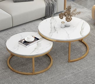 Ensemble de tables basses design marbre et métal doré à vendre