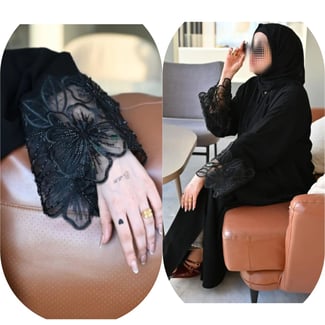 Abaya noire avec manches en dentelle élégante à vendre