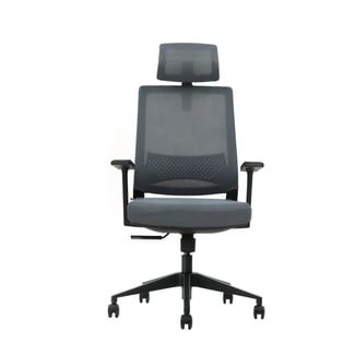 Chaise de bureau grise avec appui-tête et roulettes