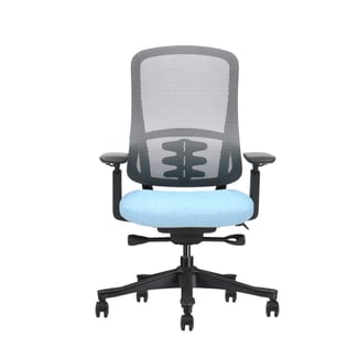 Chaise de bureau noire avec assise bleu ciel