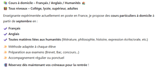 Cours de français et anglais à domicile - Humanités