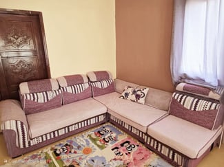 Salon en tissu L avec revêtement lavable