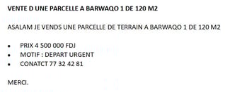 Terrain à vendre à Barwaqo 1 de 120m²