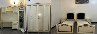 Ensemble mobilier complet: lits avec tiroirs, armoire et bureau