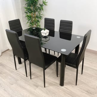 Table à manger moderne en verre avec 6 chaises élégantes