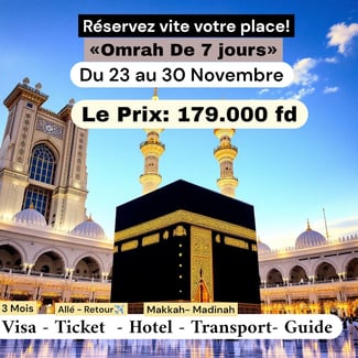 Forfait Omra complet - Visa 3 mois, hôtel proche Haram, transport inclus