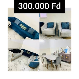 Magnifique salon turc moderne, presque neuf avec table à manger et commode avec miroir