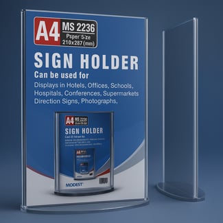 Porte-affiche A4 en acrylique transparent, base ovale antidérapante