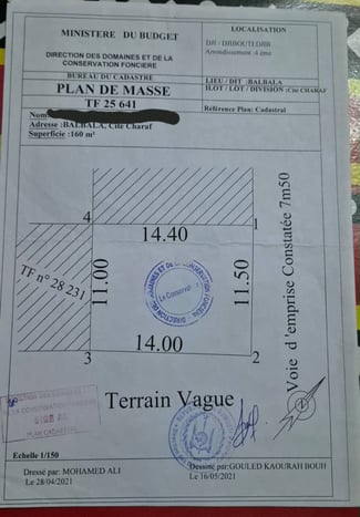 Terrain 160m² à cité sharaf , proche stade, titre foncier et permis de construire inclus