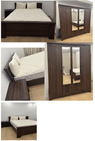Mobilier chambre, lot de 3, bois brun foncé, 180x200cm