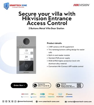 Interphone vidéo Hikvision pour villa – Station de porte métal 2 boutons avec caméra