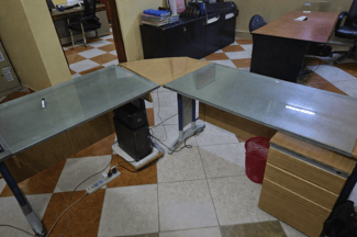 Lot meubles bois, TV Samsung 55 et bureau verre