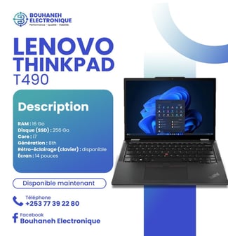 Lenovo ThinkPad T490 - Core i7 8ᵉ Gen + 16 Go RAM, SSD 256 Go
