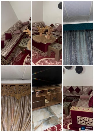 Salon neuf avec table TV et accessoires rideaux