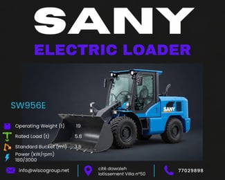 Chargeuse électrique SANY SW956E – 19 T, godet 3,5 m³
