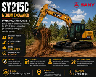 Excavatrice SANY SY215C – 21,9 T, godet 1,1 m³