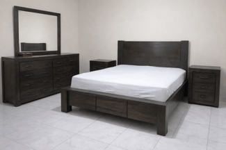 Chambre complète moderne en bois foncé, style contemporain