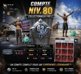 Compte PUBG Mobile niveau 80 avec tenues et armes améliorées