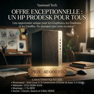 HP ProDesk i5 7e gen, 8 Go RAM, 1 To, complet et performant