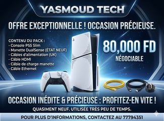 Pack PS5 Slim quasi neuf avec manette et câbles d'origine