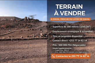 Terrain 300 m² proche lycée, emplacement stratégique à Dikhil
