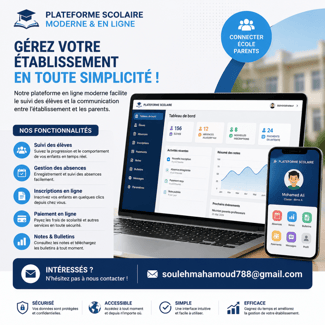 Plateforme scolaire en ligne pour gestion et suivi des élèves