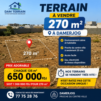 Terrain à Damerjog, emplacement stratégique proche centre-ville