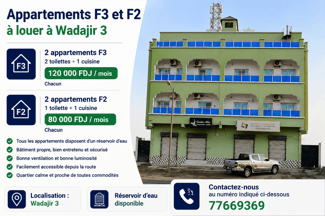 4 Appartements F3 et F2 à louer à Cité Wadajir 3