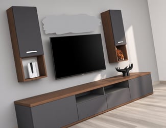 Meuble TV design moderne gris anthracite et bois quasi neuf
