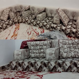 Canapé yéménite neuf avec accessoires et tapis assorti