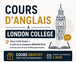 Cours d'anglais gratuit 3 mois à London College Cité Hodan