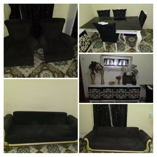 Ensemble salon complet velours noir avec buffet