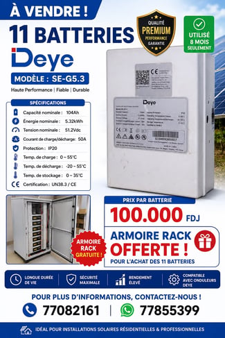 Onduleurs Deye 20 kW et batteries lithium 5,32 kWh