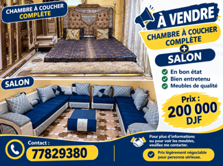 Chambre à coucher et salon complets en bon état