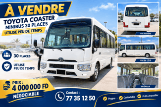 Bus Toyota Coaster 30 places, propre et confortable