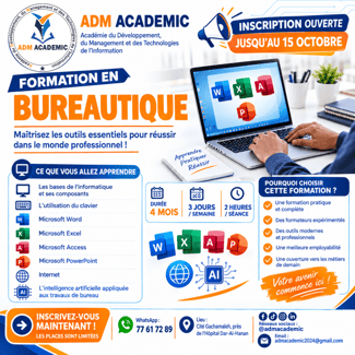 Formation bureautique ADM Academic avec intelligence artificielle intégrée