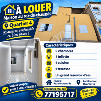 Maison 5 chambres rez-de-chaussée avec terrasse Quartier 4