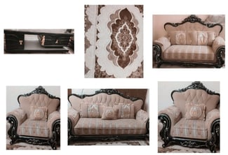 Salon complet avec rideau et tapis en bon état