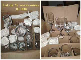 Lot de 35 verres variés pour eau, vin, whisky et champagne