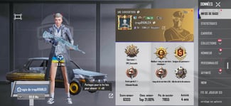 Compte PUBG Mobile niveau 82, rang Couronne I, 4 ans d’ancienneté