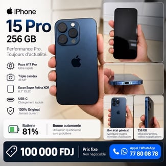 iPhone 15 Pro 256 Go Bleu Titane en bon état