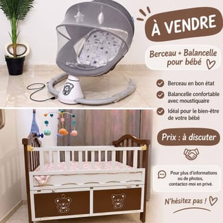 Lot d’équipements bébé : berceau, balancelle et tapis d’éveil