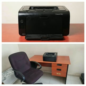 Mobilier de bureau complet avec chaise pivotante et imprimante HP Laserjet